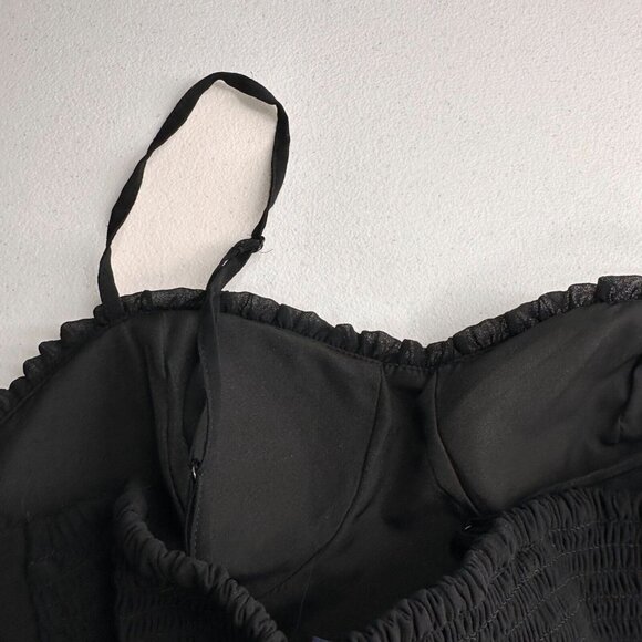 American Outfitter Black Tiered Ruffle 4 Mini Dress Adjustable Spaghetti Straps - Picture 9 of 10